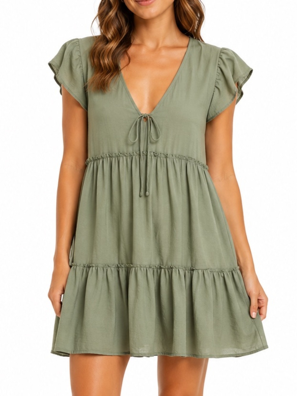 Altar’d State babydoll mini dress sage green Sz M
